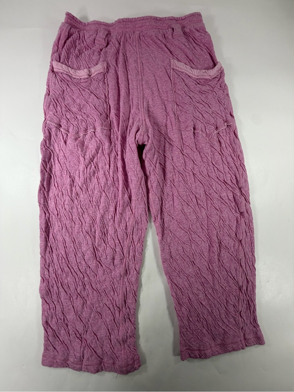 Free People Beach Pink Crinkle Knit Cropped Harem Pants Boho Lounge Womens M